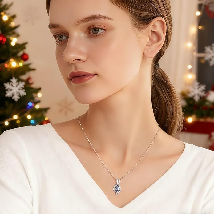 Iefil Valentines Day Gifts for Her, 925 Sterling Silver Marquise Birthstone Necklace Birthday Gifts Dainty Necklaces Birthstone Jewelry for Wife Daughter, 19"+2" Inches