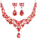 Hicarer Bridal Teardrop Cluster Crystal Jewelry Set for Women Necklace Earrings Wedding
