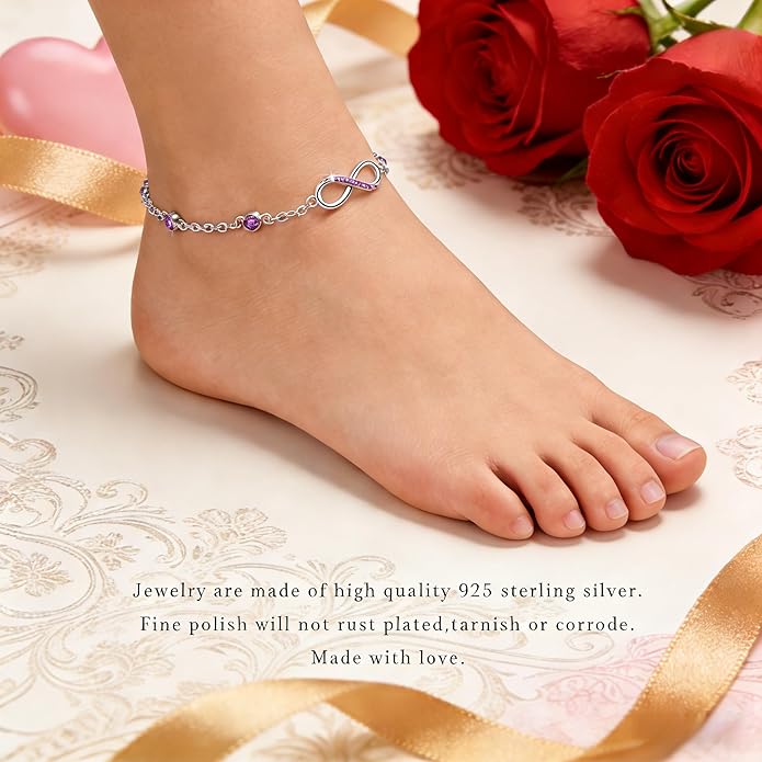MEDWISE Womens Infinity Anklet Bracelet 925 Sterling Silver Endless Love Symbol Ankle Bracelet Adjustable Plus Size Large Bracelet Gifts for her Mother’s Day Gifts
