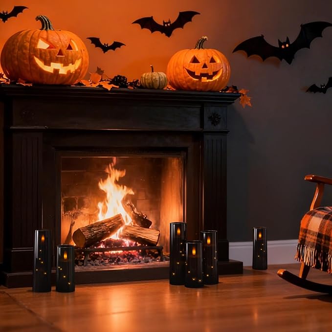 Raycare 9 Pcs Black Halloween Flameless Pillar Candles - Image 4