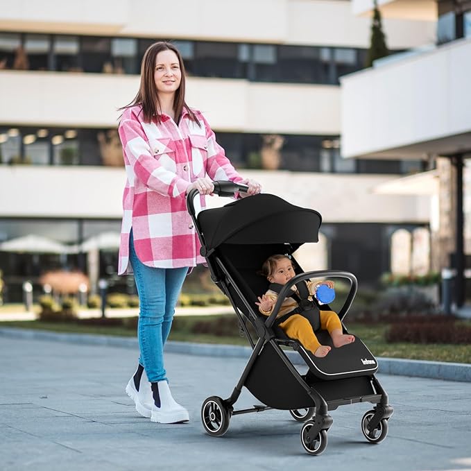 INFANS Lightweight Baby Stroller, Ultra-Compact Fold Airplane Ready Travel Stroller, One-Hand Gravity Fold Near Flat Recline Seat, Foldable Toddler for Infant 0-36 Month