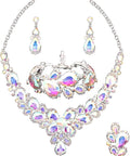 Women's Wedding Bridal Austrian Crystal Glass Teardrop Statement Necklace Dangle Earrings Bracelet Ring Wedding Party Jewelry Set for Bridal Bridesmaid