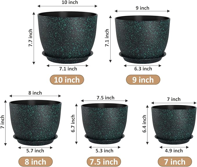 YNNICO Plant Pots 10/9/8/7.5/7 inch Set of 5, Flower Pots - Image 2