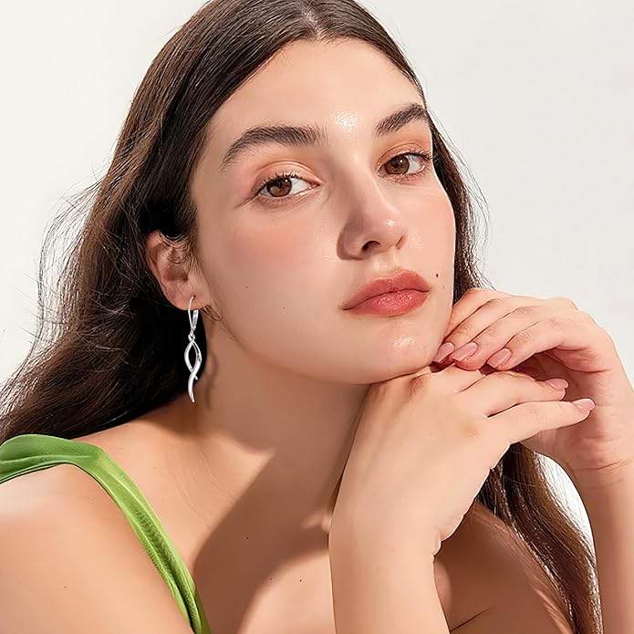 ALEXCRAFT 925 Sterling Silver Dangle Earrings, Hypoallergenic 14k Gold Plated Long Double Linear Twisted Tassel Dangling Drop Earrings for Women Trendy Statement Elegant Lightweight Leverback Earring