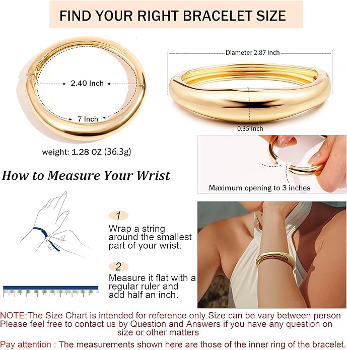 2Pcs Bangle Bracelets for Women Gold Arm Cuff 14k Gold Plated Chunky Gold Bangle Set Hinged Cuff Bracelets Trendy Arm Cuff Jewelry for Women