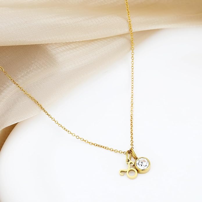 MISS RIGHT Initial Birthstone Necklace for Women - Personalized Gifts Birthday Gifts for Women Stainless Steel 18K Gold Plated Dainty Gold Zodiac Sign 12 Constellation Horoscope Necklace Jewelry