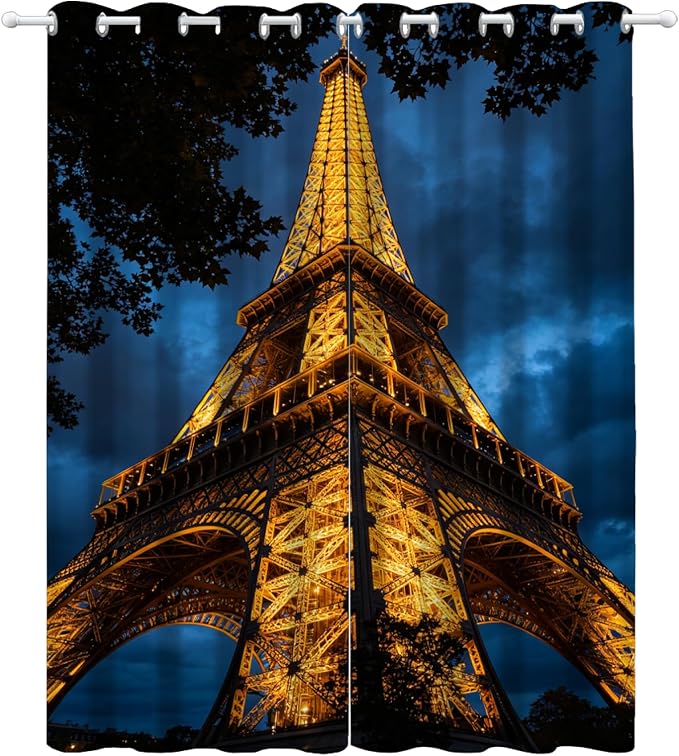 Eiffel Tower Blackout Curtains for Bedroom, Night View Curtains for Living Room - Image 3