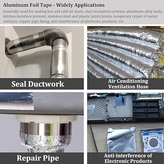 Aluminum Foil Duct Tape Heavy Duty Waterproof, Premium Silver Metal HVAC Heat - Image 4