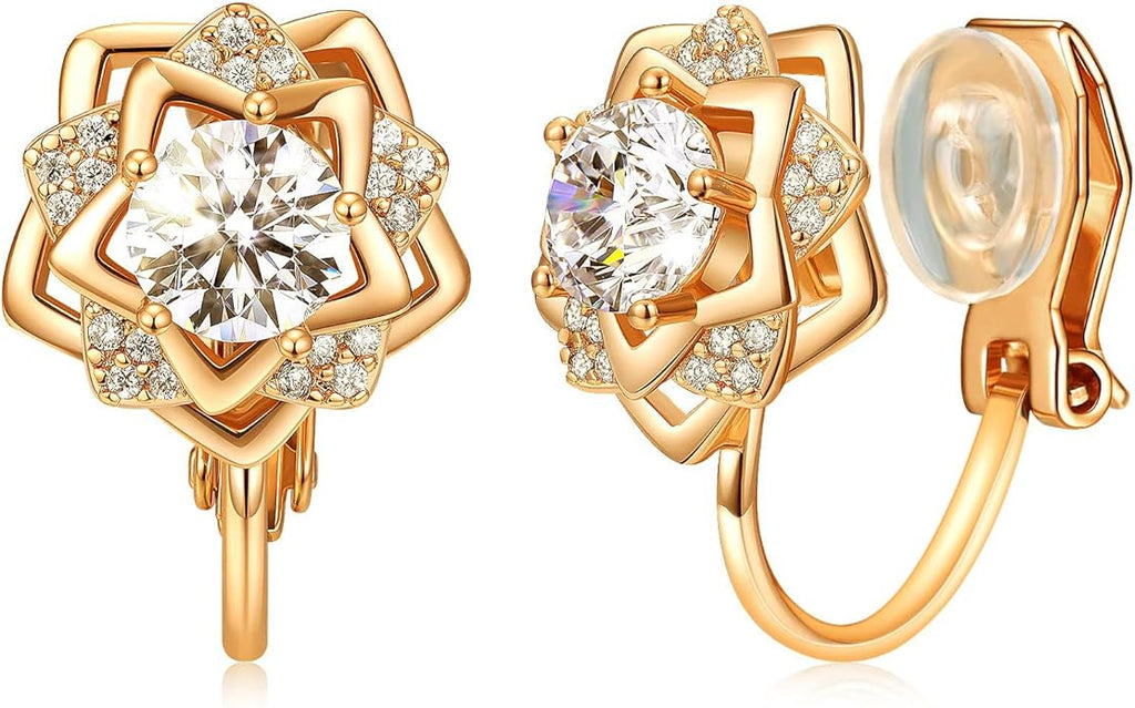 Clip on Earrings Women, 14K Gold Hoop Clip-On Earrings for Women, Hypoallergenic Non Pierced Croissant Earrings
