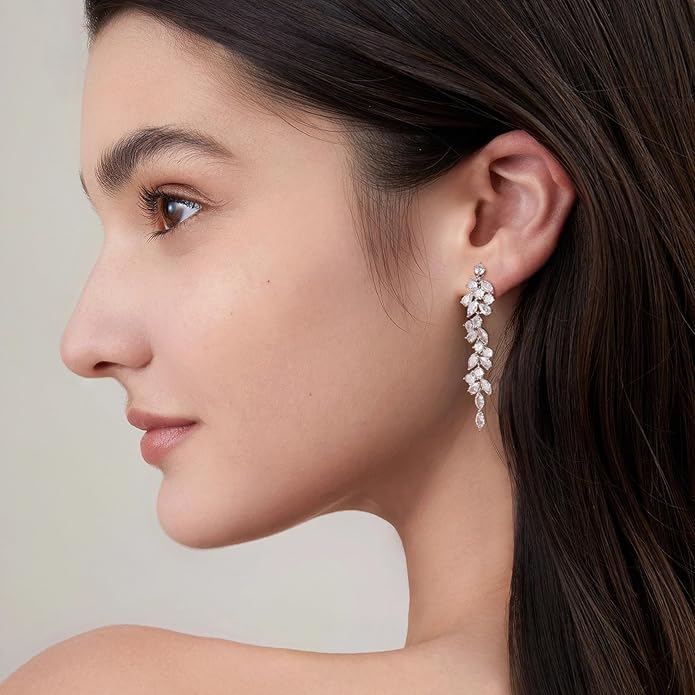 Clip on Earrings for Women 925 Sterling Silver Plated Cubic Zirconia Long Tassel Dangle Drop Earrings Non Pierced Earrings for Women Jewelry Gifts Wedding Party