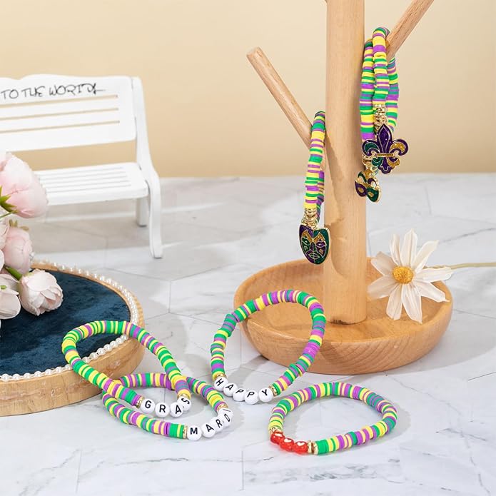 Friendship Beaded Bracelets for Women, Stackable Colorful Surfer Boho Clay Bead Stretch Bracelets