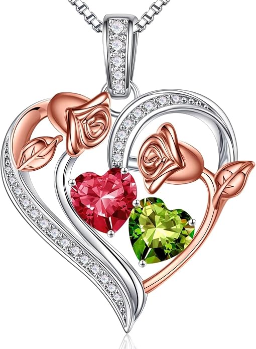 Iefil Valentines Day Gifts for Her - 925 Sterling Silver Rose Heart Necklace, Birthstone Jewelry, Anniversary Birthday Gifts for Wife Girlfriend Mom Daughter