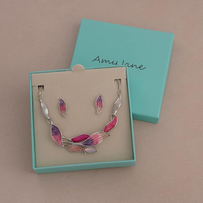AMYJANE Vintage Statement Jewelry Set - Spring Leaf Flower Floral Plant Necklace Earring Set Crystal Rhinestone Fashion Costume Jewelry for Women Prom Party Unique Gift
