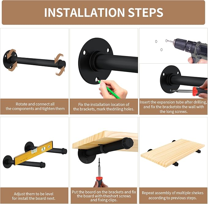 Industrial Pipe Shelf Brackets for 8 Inches Board, Heavy Duty Wall Mounted - Image 7