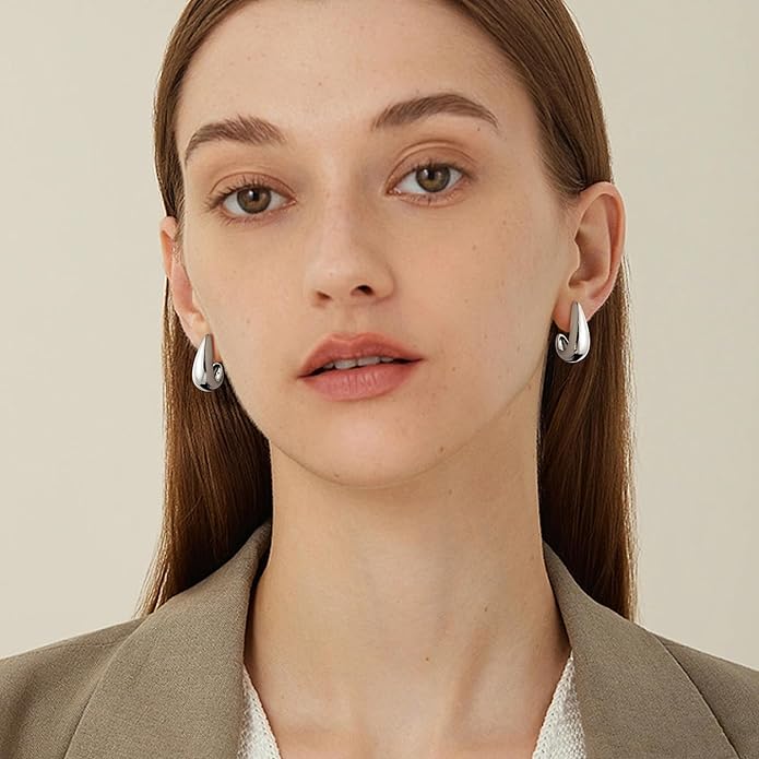 Gacimy Chunky Earrings for Women, Teardrop Earrings with 925 Sterling Silver Post, 14K Gold Plated Statement Drop for Women