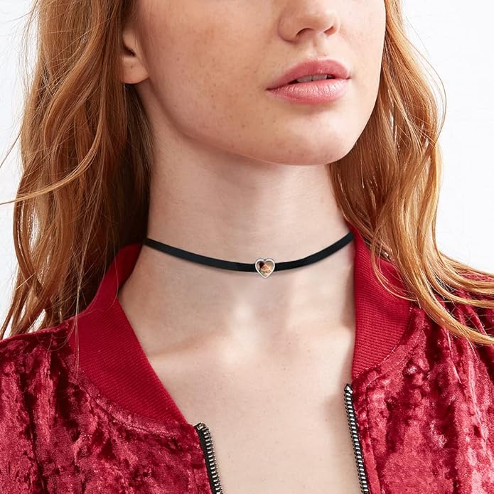 Custom4U Personalized Black Leather Choker Necklace with Picture/Name/Initials/Letters Charm,Custom Made Adjustable Choker Collar Gothic Punk Necklaces Jewelry Gifts for Women