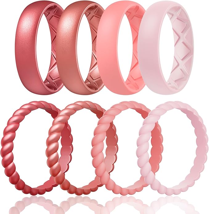 Egnaro Women's Bridal Rings Sets, Inner Arc Ergonomic Breathable Design Silicone Rubber Wedding Bands