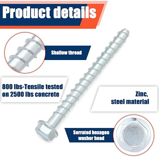 Tandefio 120 Pack 3/8 x 5 Concrete Anchors and Screw Kits Galvanized | Large - Image 3