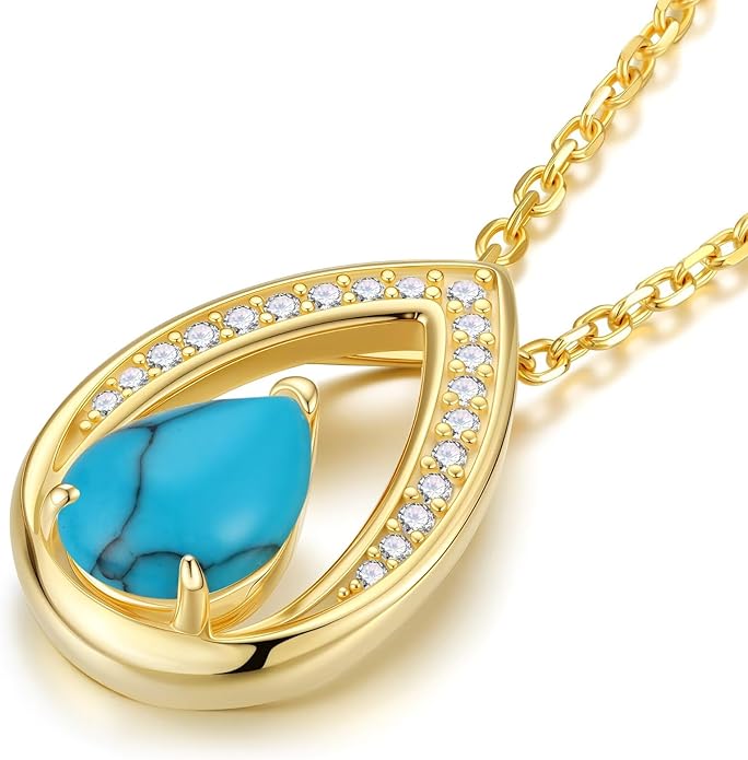 Iefil Valentines Day Gifts for Her - 14K Gold Plated Birthstone Necklace for Women, 925 Sterling Silver Teardrop Necklace, Anniversary Birthday Gifts for Wife Girlfriend Mom