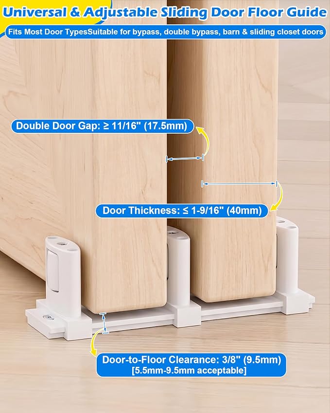 IWIWE Bypass Door Guide, Adjustable 3-Roller Bottom Mount - Image 4
