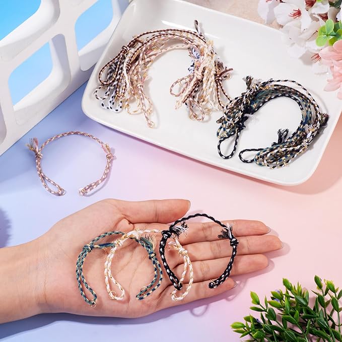 36Pcs Adjustable Braided Cord Bracelets 10-1/4 Inch Colorful Polycotton Adjustable Bracelets,Bracelet String with Clasp,Thread Half Finished Bracelet for Wrist DIY Women Jewelry Making