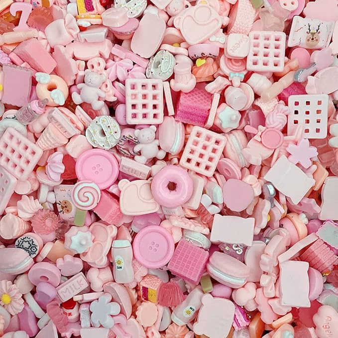 100pcs Cute Slime Charms Mixed Set Resin Flatback for DIY Craft Making and Ornament Scrapbooking Beads Assorted Candy Fruit Cake Resin Ornament Kit Making Supplies