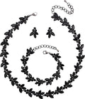Bridal Wedding Crystal Leaf Choker Necklace Dangle Earring Bracelet Brides Bridesmaid Jewelry Set for Women