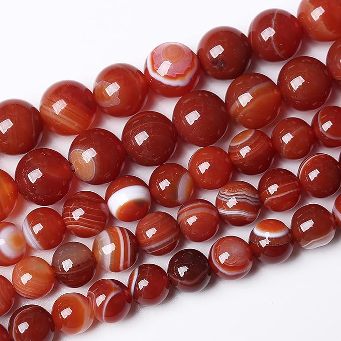 38PCS 10mm Natural Red Striped Agate Beads Round Loose Gemstone Beads for Jewelry Making DIY Bracelet Necklace 15 Inch,Energy Stone Healing Power