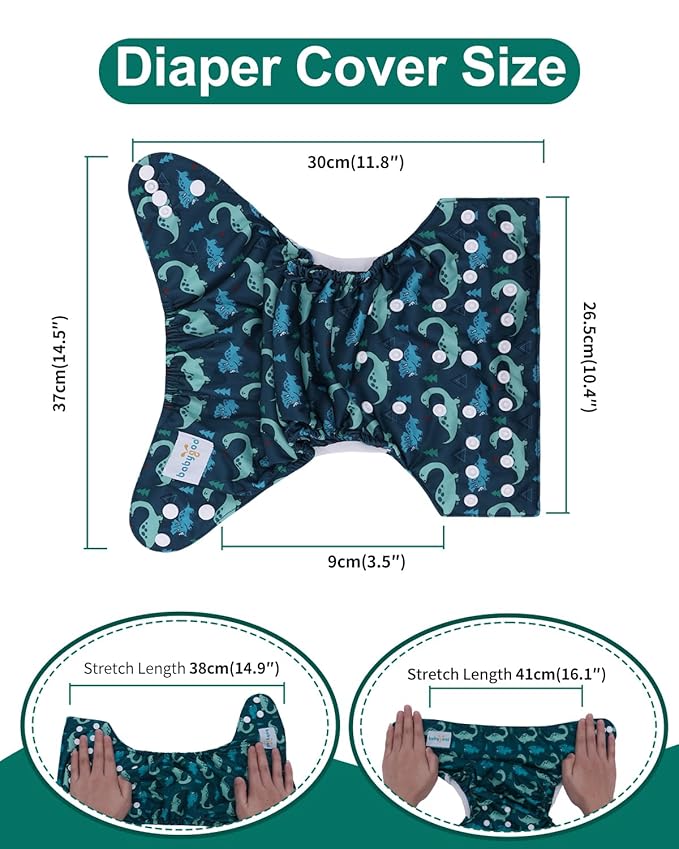 babygoal Cloth Diaper Covers 6 Pack with Wet Bag for Fitted Diapers and Prefolds with Double Gussets, Adjustable and Reusable for Baby Boys 6DCF14-B