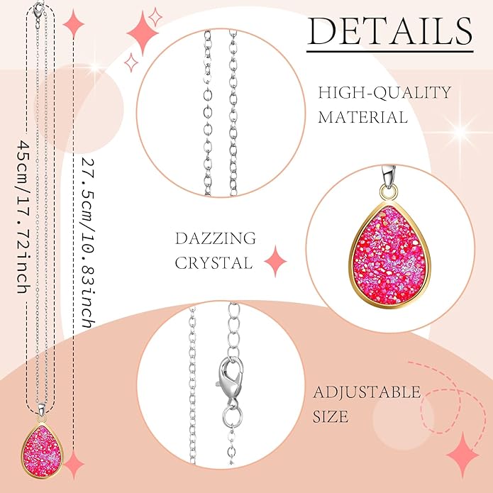Hicarer 12 Pieces Teardrop Crystal Necklace Cubic Zirconia Pendant Necklace Jewelry for Women