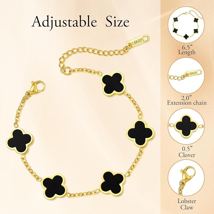 Gold Bracelets for Women‌,Four Leaf Clover Bracelet‌,Fashion Jewelry for Women,Gifts for Women,Lucky Bracelet for women,Double-sided Same Color,18K Gold-plated Titanium Steel