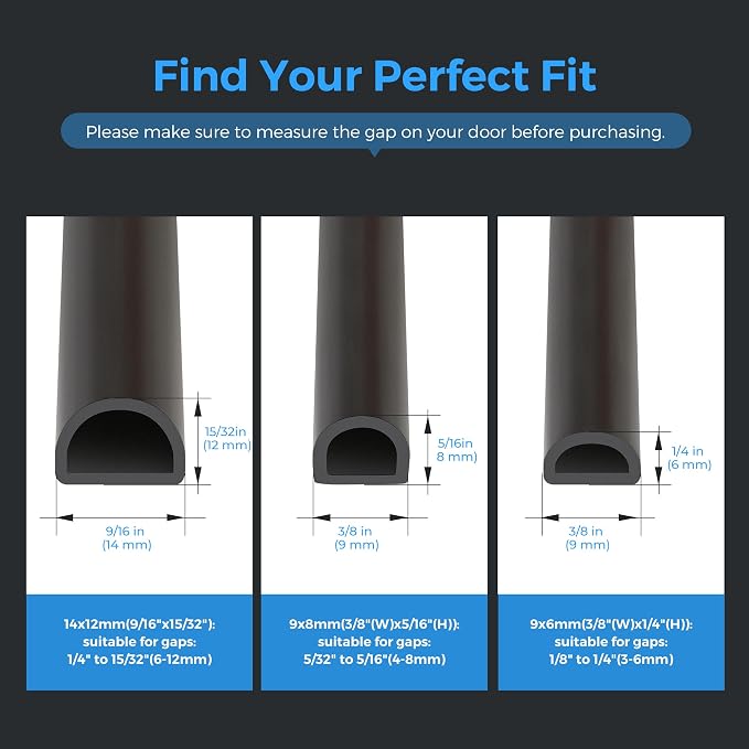 Ravinte Weather Stripping Door Seal Strip, 23 FT D-Shaped Silicone, 3/8 x 1/4 in - Image 6