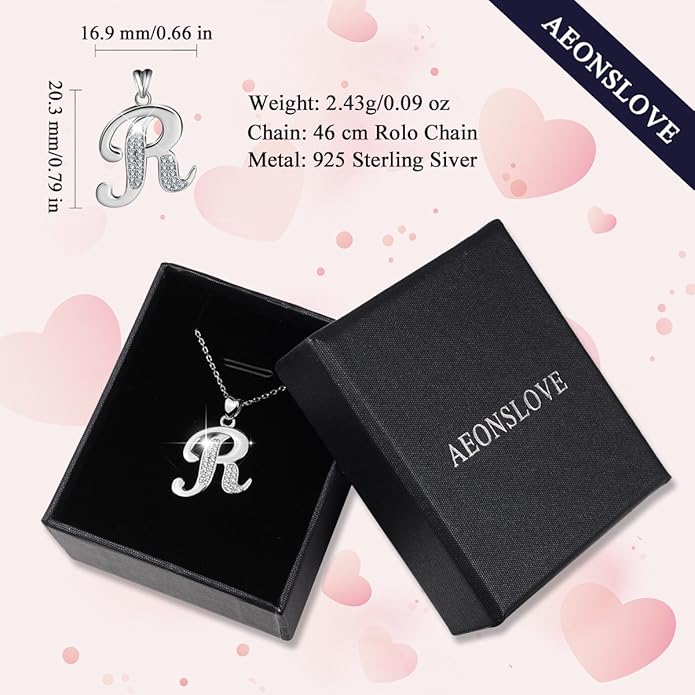 AEONSLOVE 925 Sterling Silver Initial Necklaces for Women, 26 Letters Pendants Necklace Gift for Mother, Daughter, Wife, 18 Inch Chain