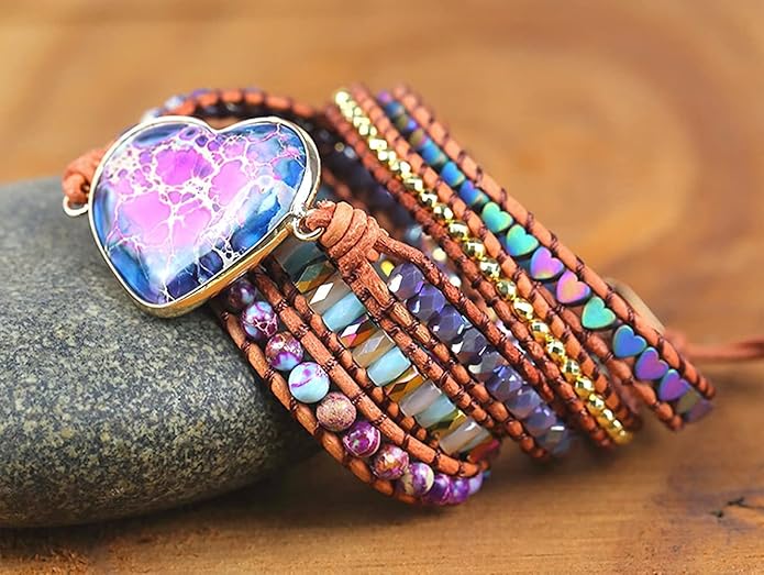 ZOSOJONA Women Wrap Bracelets Boho Natural Stone Jasper Turquoises Strand Bracelet Jewelry Collection