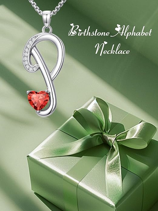 Valentines Day Gifts for Women Alphabet A to Z Initial Birthstone Pendant Necklaces for Women - 18k White Gold Plated Personalized Name Jewelry Valentine Mothers Day Birthday Gifts for Women Her Girlfriend