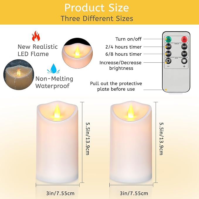 Artmarry Flameless Candles Outdoor Indoor Pillars Battery Operated Flickering - Image 4