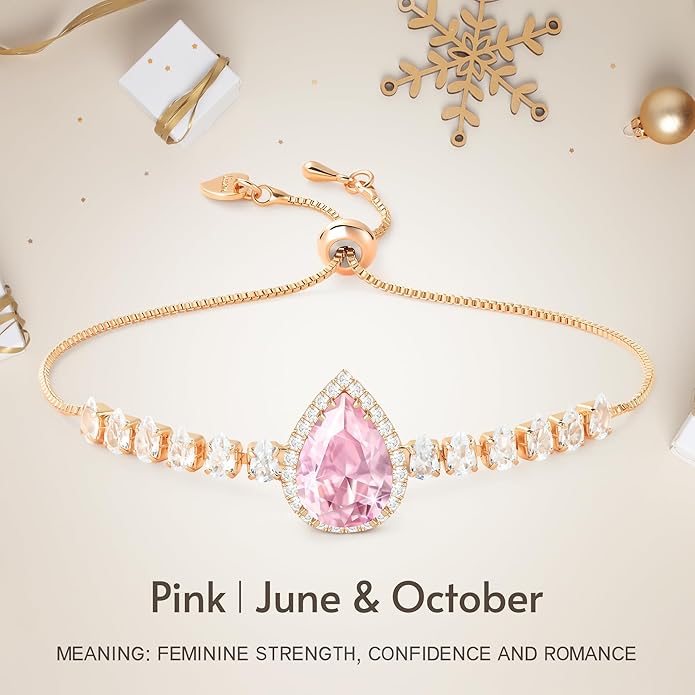 Linawe Crystal Imitation Diamond Rhinestone Charm Bracelets for Women, Gold/Silver/Rose Gold Adjustable Chain Bracelet, Teardrop Birthstone Cubic Zirconia Prom Costume Wedding Jewelry