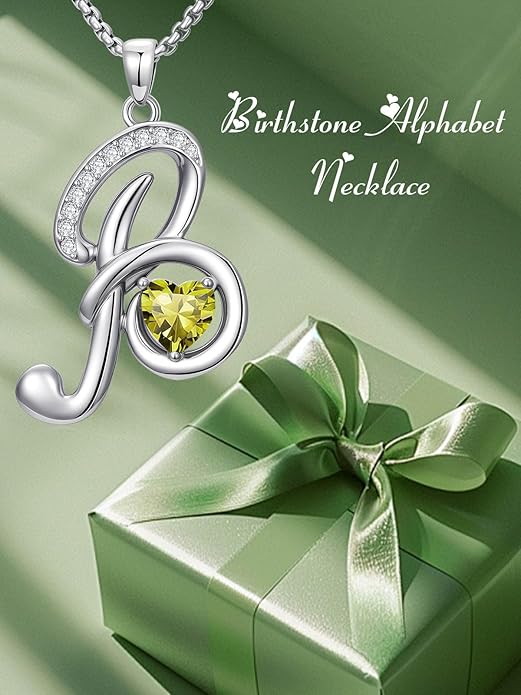 Valentines Day Gifts for Women Alphabet A to Z Initial Birthstone Pendant Necklaces for Women - 18k White Gold Plated Personalized Name Jewelry Valentine Mothers Day Birthday Gifts for Women Her Girlfriend