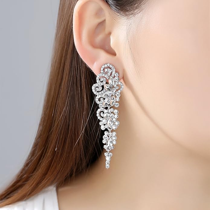 mecresh Marquise Crystal Bridal Chandelier Dangle Drop Earrings Ladies Gifts in Silver/Gold Tone