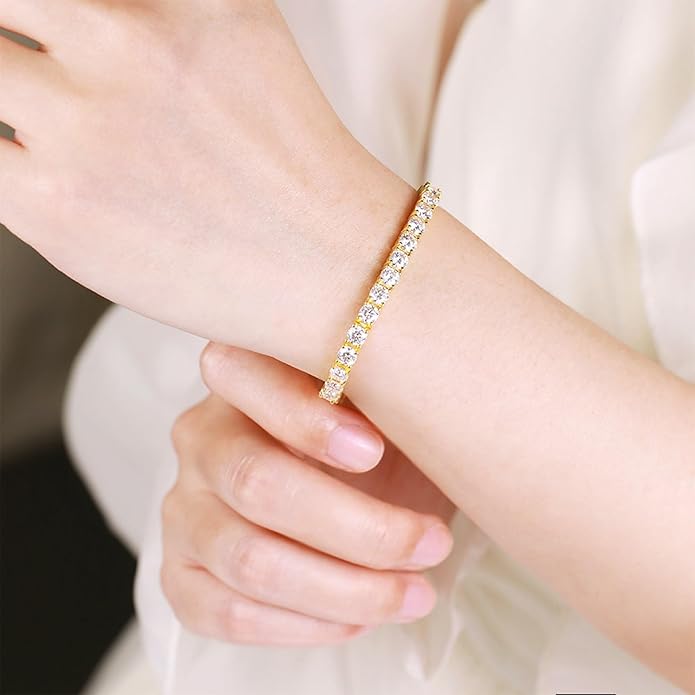ITALIAN 5A LAB ZIRCONIA Tennis Bracelet for Men | 14K Gold Plated 925 Silver Bold Statement Jewelry | 3mm 4mm 5mm Width Options | Men's Diamond Bracelet, Gold & Rhinestone Tennis Bracelets Gift for Women & Men