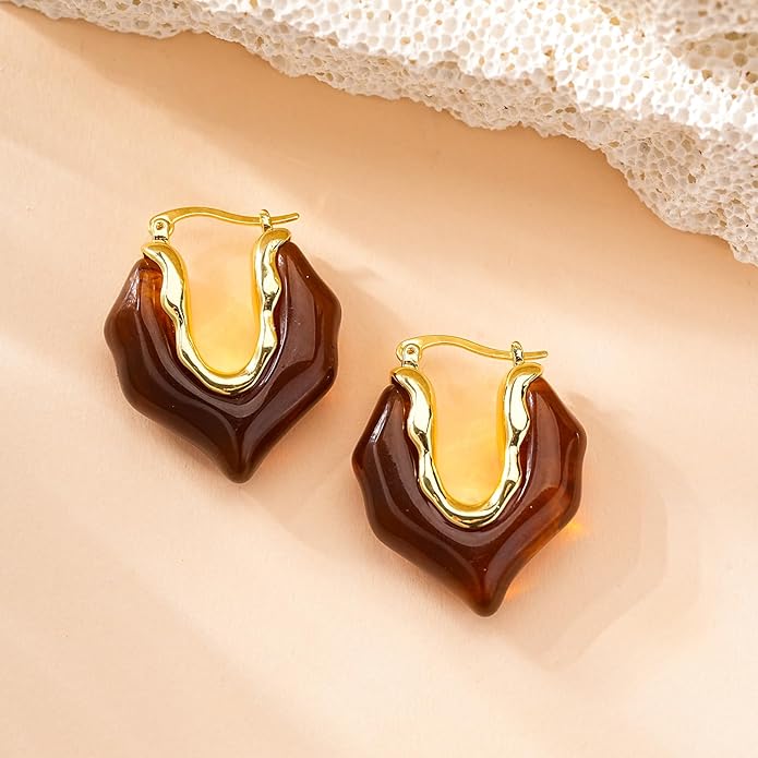 Acrylic Hoop Earrings Sterling Silver Lucite Clear Resin Rectangle Transparent Hoops for Women
