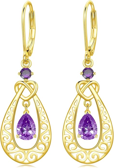 Teardrop Birthstone Dangle Drop Earrings Sterling Silver Infinity Filigree Leverback Earrings, Infinity Love Birthday Anniversary Valentines Day Gifts for Her Women Mom Wife