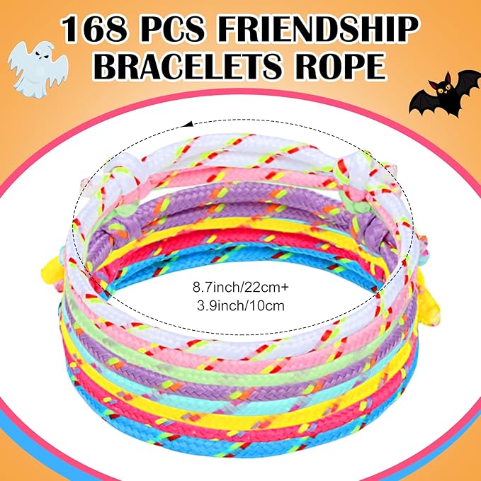 Remerry 168 Pcs Friendship Bracelets Adjustable Woven Rope Bracelets Bulk Valentine's Day Birthday Party Favors & Goodie Bag Stuffers, 8 Assorted Colors(Candy Colors)