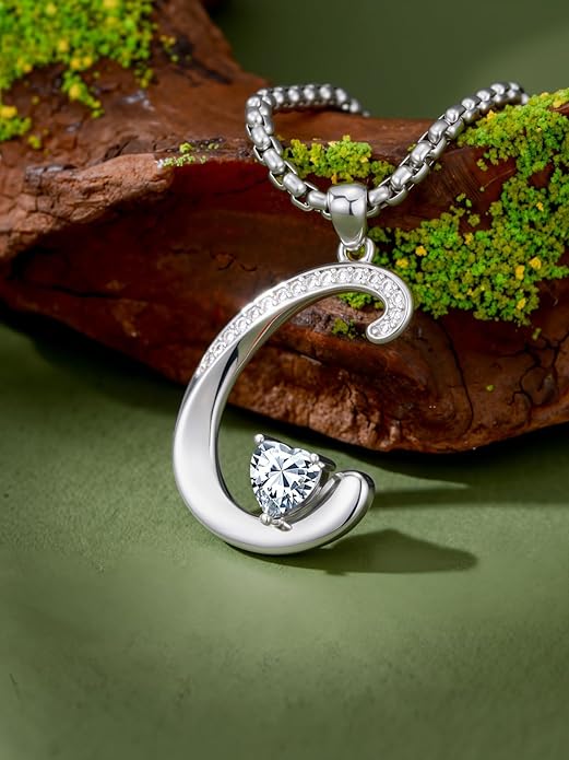 Valentines Day Gifts for Women Alphabet A to Z Initial Birthstone Pendant Necklaces for Women - 18k White Gold Plated Personalized Name Jewelry Valentine Mothers Day Birthday Gifts for Women Her Girlfriend