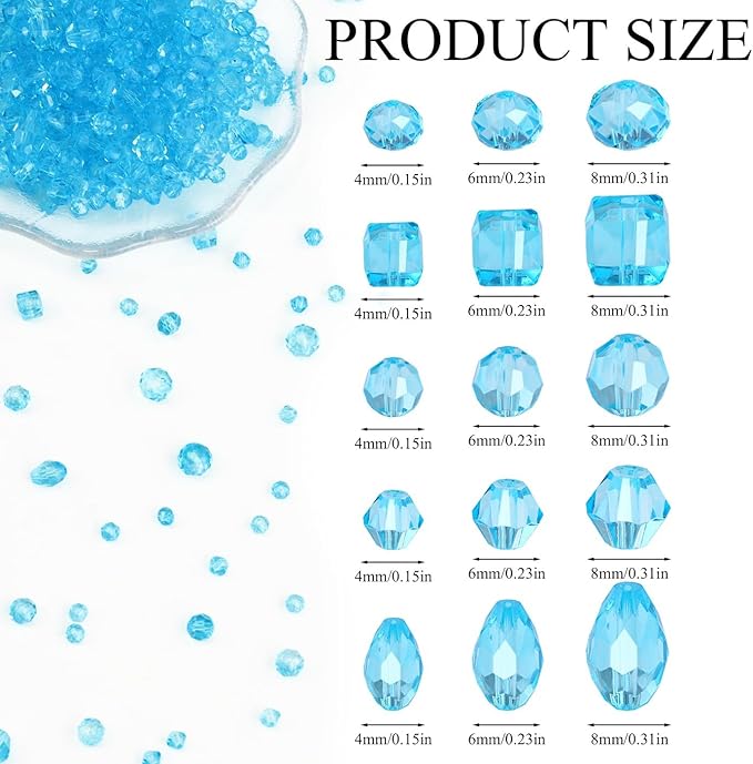 LAIDANLA 800PCS Glass Beads Lake Blue Color Crystal Beads Assorted Crystal Beads with Container Box for DIY Necklace Bracelet Earring Jewelry Making