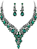 BriLove Women's Wedding Bridal Austrian Crystal Teardrop Flower Cluster Statement Necklace Dangle Earrings Jewelry Set for Party Prom