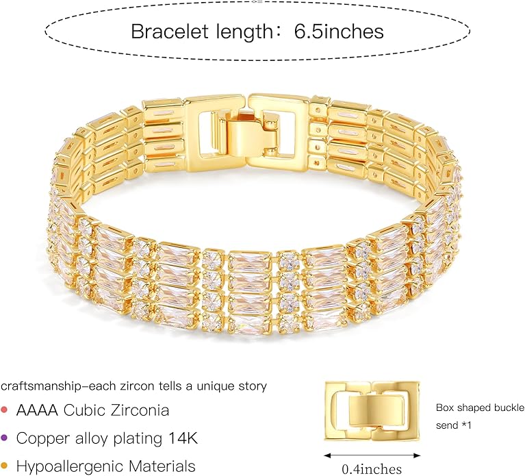 14K Gold Plated Tennis Bracelet for Women – Classic CZ Link Design, Fits 6.0"–7.2" Wrists – Stylish Sparkling Jewelry Gift, Timeless Tennis Bracelets for Women