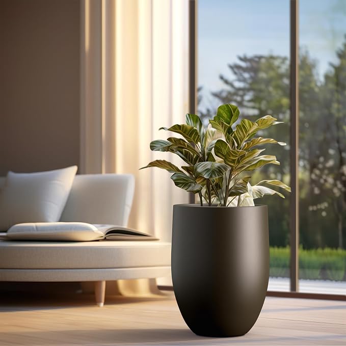 Kante Large Round Bullet Dark BRN Concrete Planter 21.7" Tall, Outdoor | Rubber - Image 6