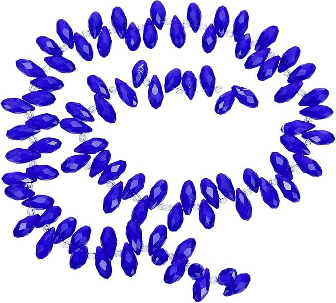 PATIKIL 2 Strands 180-190Pcs Teardrop Crystal Beads, 12x6mm Faceted Teardrop Briolette Horizontal Glass Beads Loose Bead for Bracelet Jewelry Making, Dark Blue