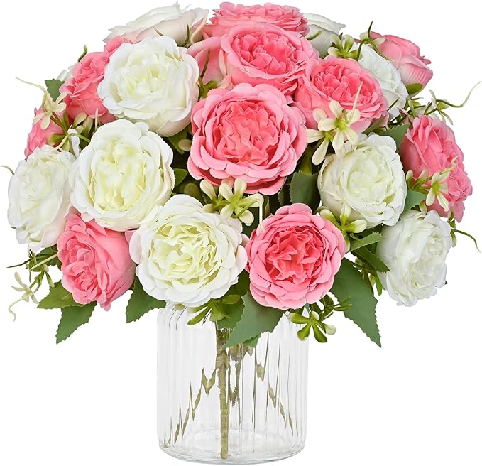 4 Packs Peonies Artificial Flowers Mixed White Pink Silk Artificial Peonies | by MARTINEMALL